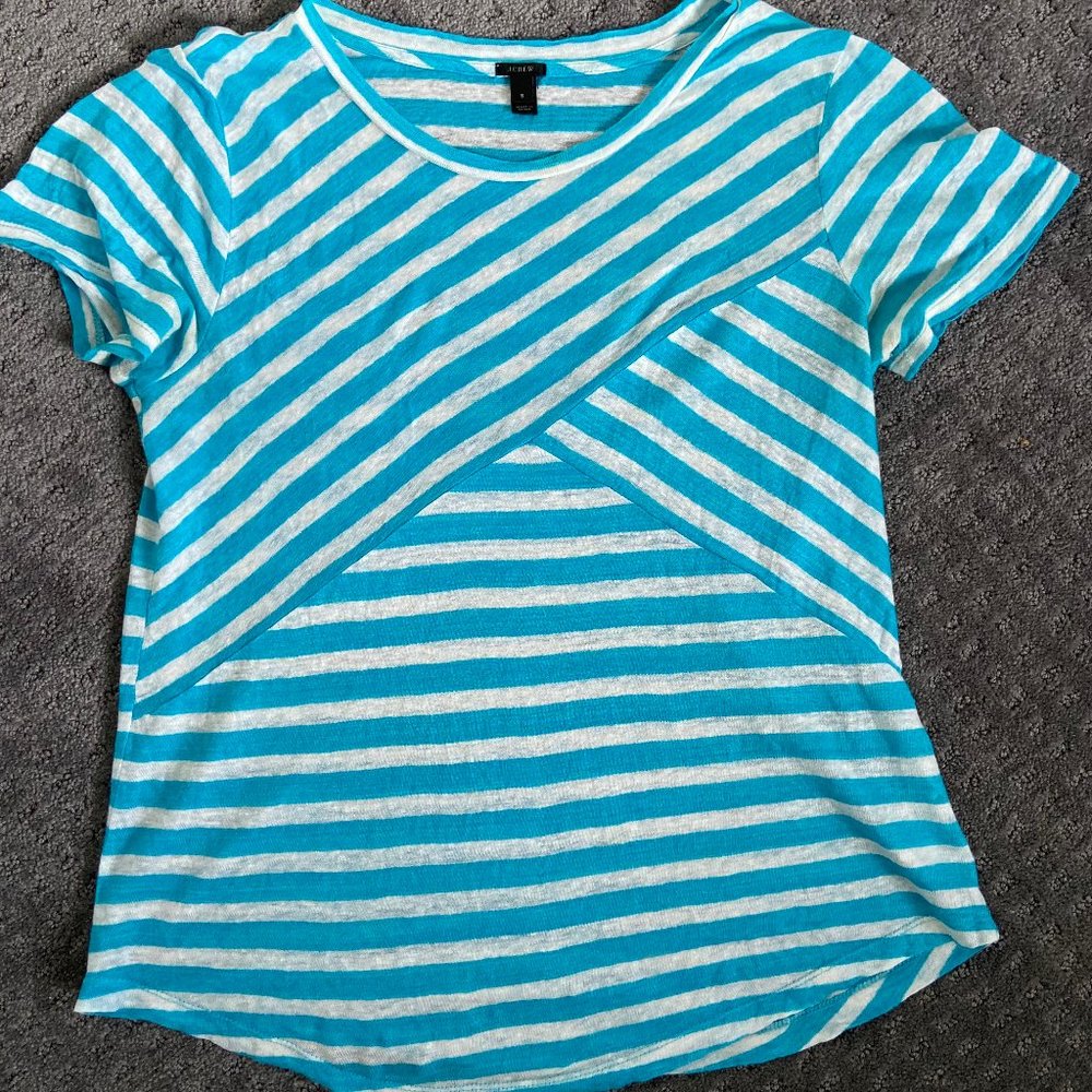 JCrew 100% Linen Cross Stripe T-shirt C5073 EUC